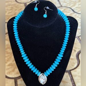 Blue Beaded Necklace and Earring Set
